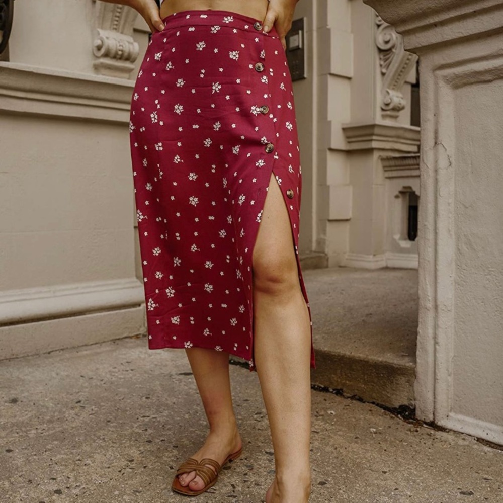 Amazon The Drop Red Floral Midi Skirt